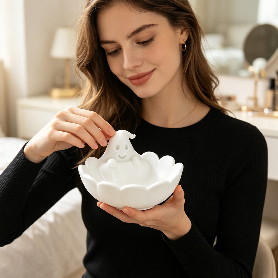 Matte White 3D Cute Ghost-Shap - đánh giá và giá Home Essentials Bathroom Storage